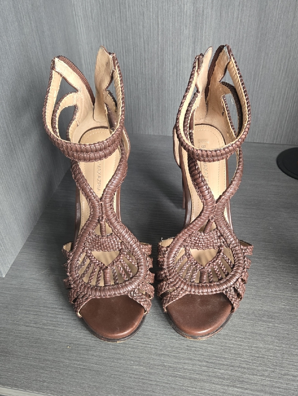 BCBGMaxAzria Brown Braided High-Heel Sandals